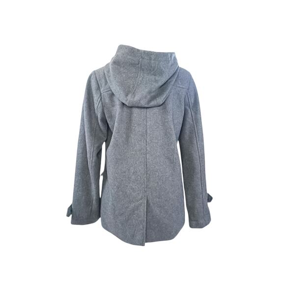 Merona Grey Hooded Peacoat - Women's Medium Wool Blend Toggle Front Jacket - Picture 3 of 5